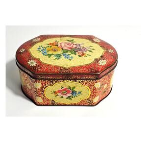 Vintage Fillerys Toffees Tin Birmingham, England 1950s Floral Crackle